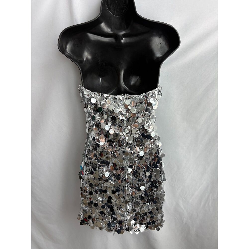 Strapless Silver Sequin Mini Dress - Picture 7 of 11